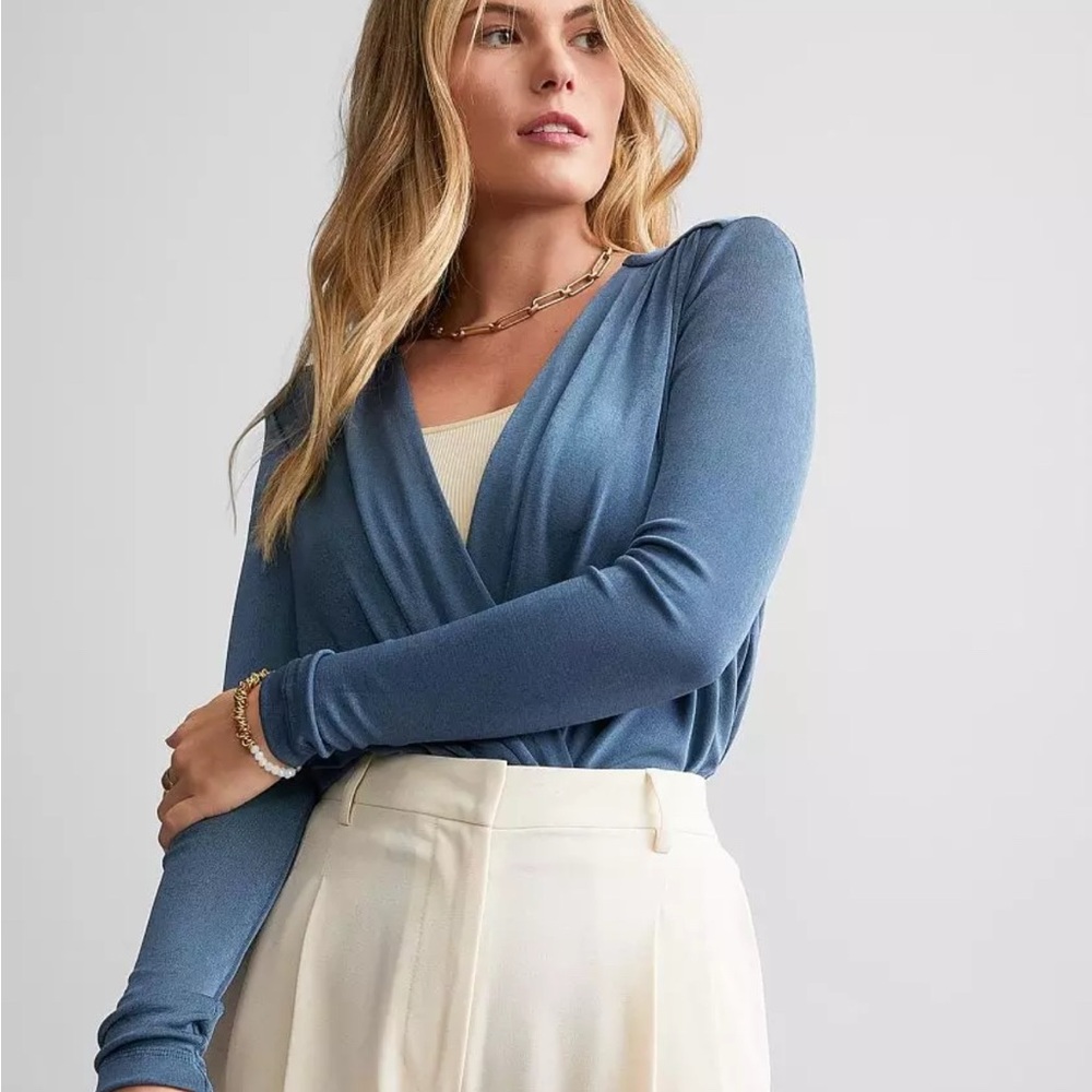 Intimately FP Blue Long Sleeve Wrap Top